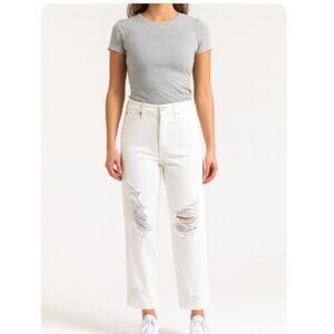 Pistola SZ 26 White Distressed Denim Jeans Straight Leg 10" Rise